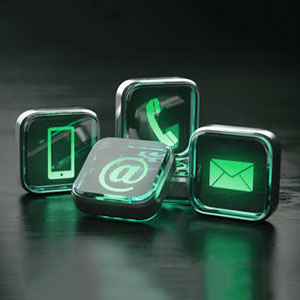 3D blocks with contact icons glowing on the front